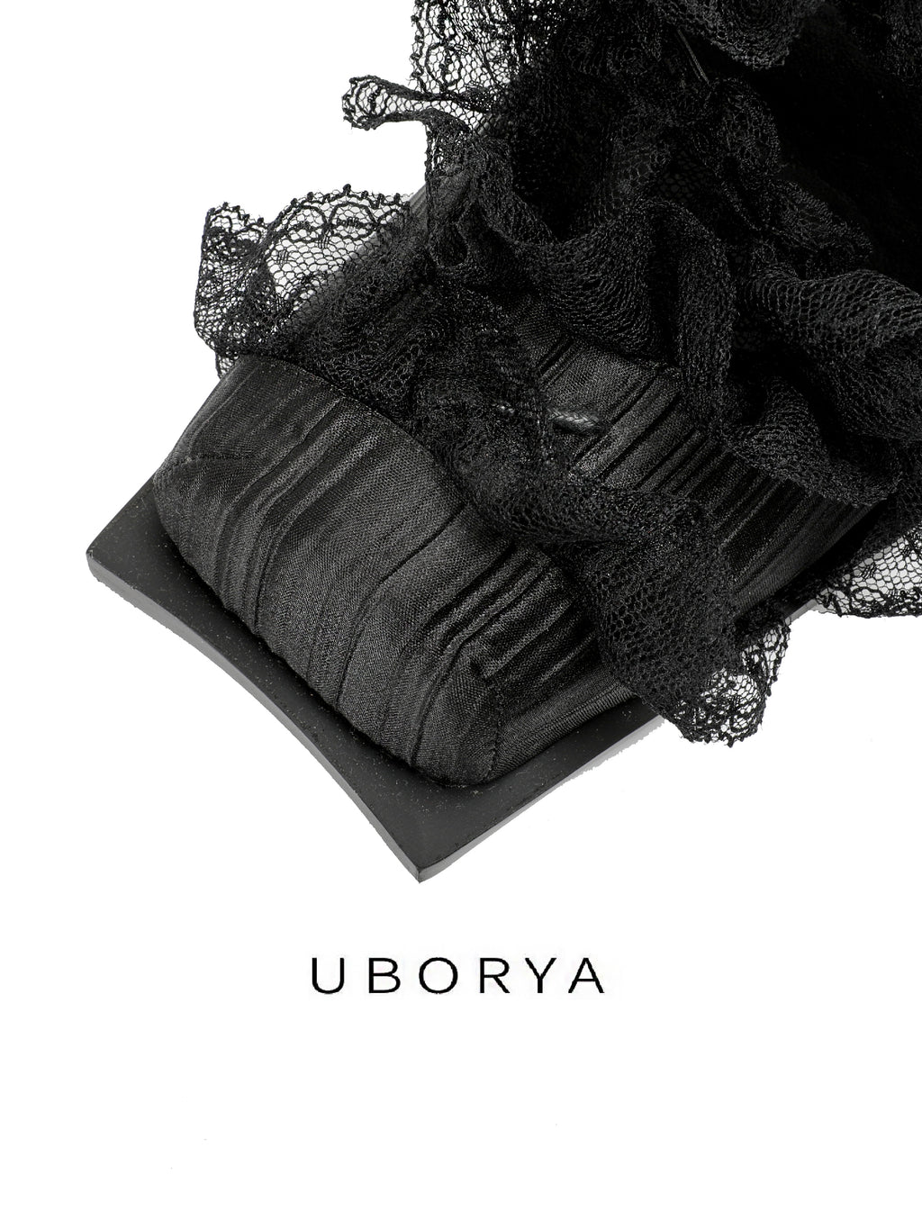 UBORYA Black Lace Gothic Romantic Sculptural Open‑Toe Heels 8cm