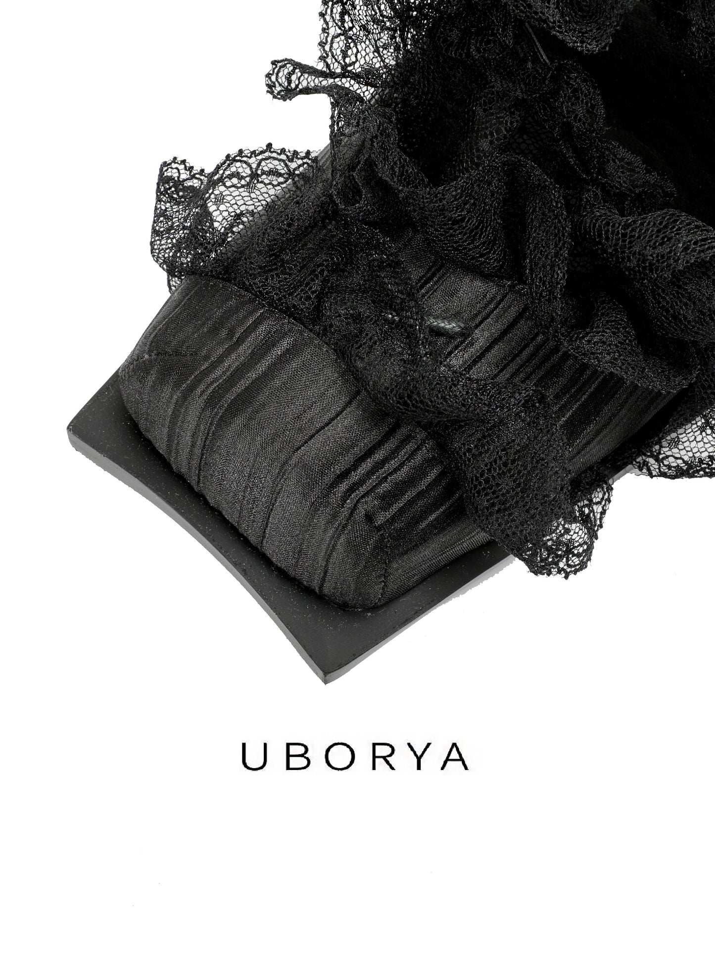 UBORYA Black Lace Sculptural Heels – Gothic Romantic Open-Toe High Heels for Women | 8cm / 3.1in Heel | Textured Fabric & Tulle Upper | Edgy Elegant Evening Shoes
