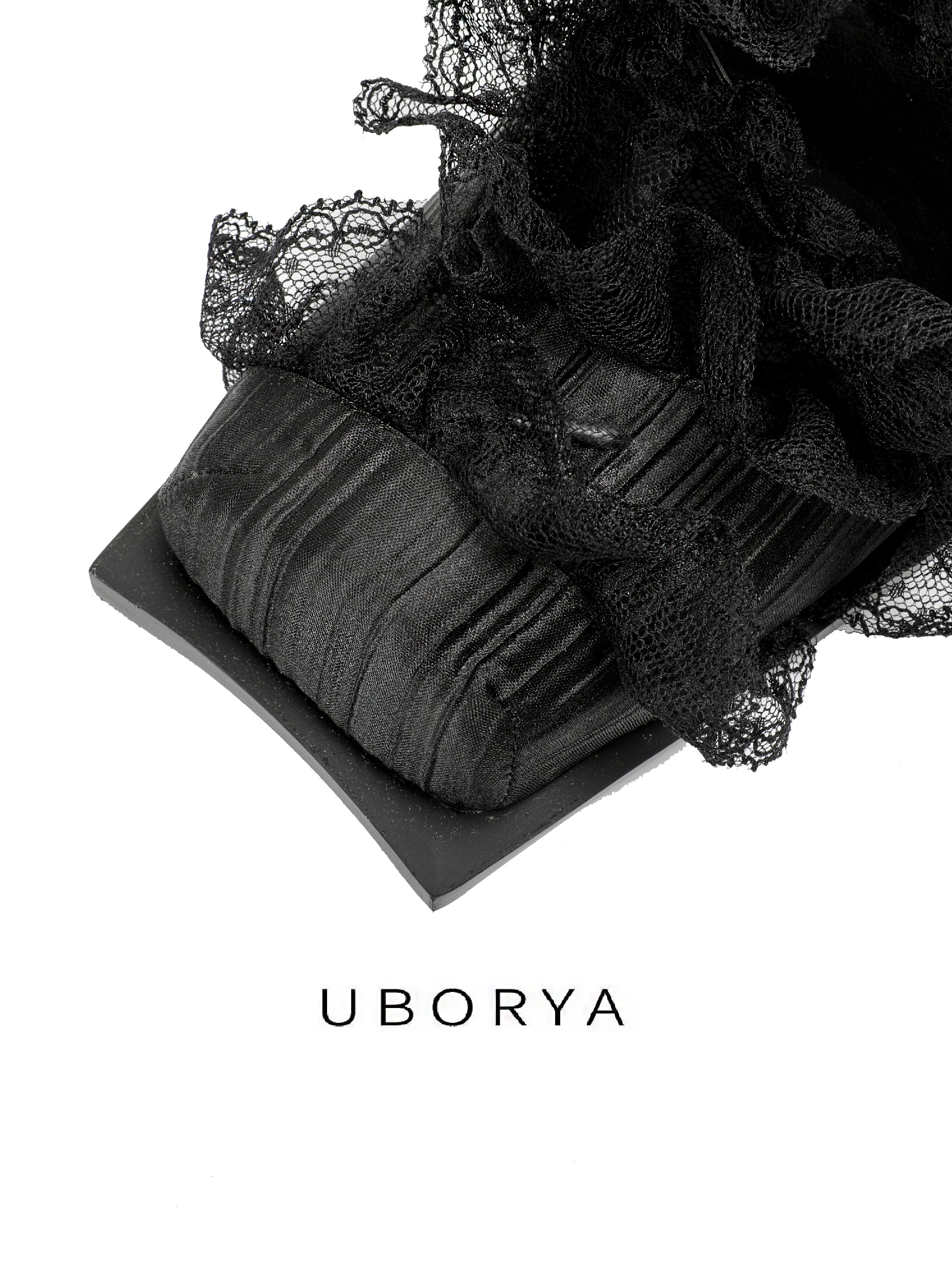 UBORYA Black Lace Gothic Romantic Sculptural Open‑Toe Heels 8cm