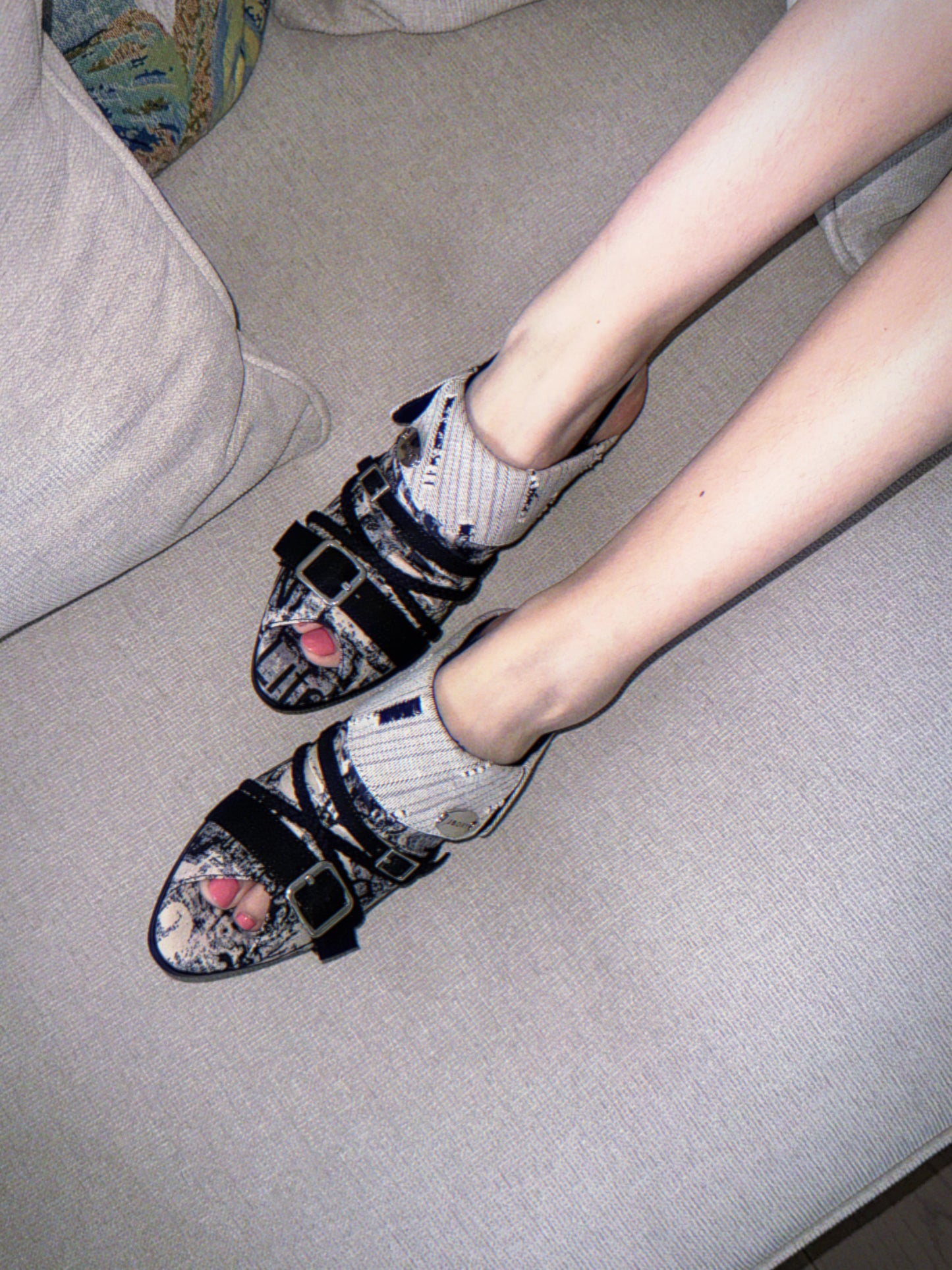 UBORYA Abstract Print Slingback Peep-Toe Shoes with Braided Straps & Silver Buckles – Low Wedge Heel Pumps for Women | Avant-Garde Cuff Sandals | Artistic Utility Footwear