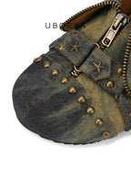 UBORYA Distressed Denim Studded Mules