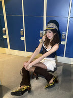 Vintage Green Plaid Square Toe Bow Strap Block Heel Pumps