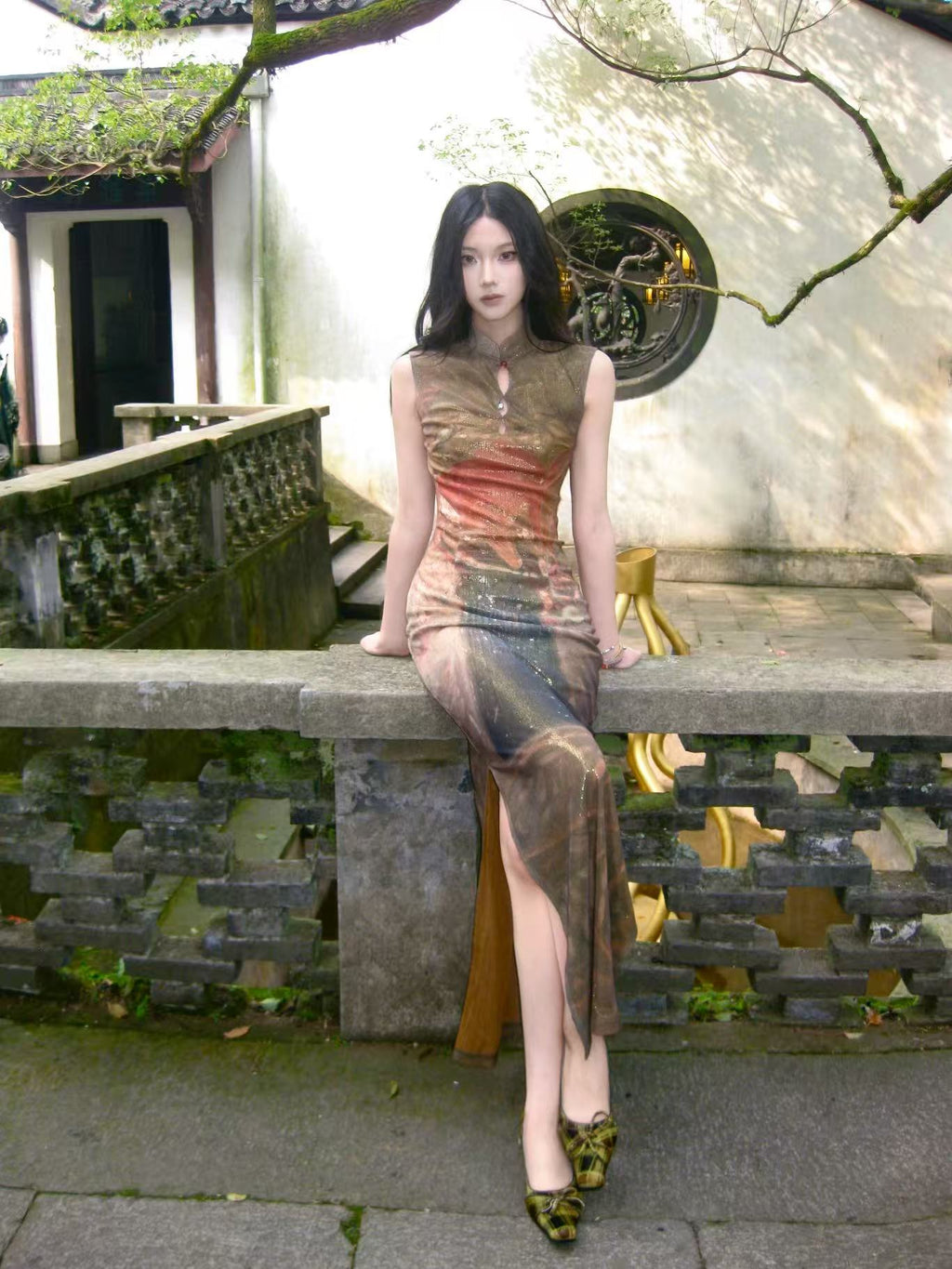 Vintage Green Plaid Square Toe Bow Strap Block Heel Pumps
