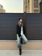 UBORYA Black Slouchy Bow Ankle Boots with Distressed Square Toe