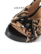 UBORYA Leopard Peep‑Toe Platform Slingback Heels with Star Studs