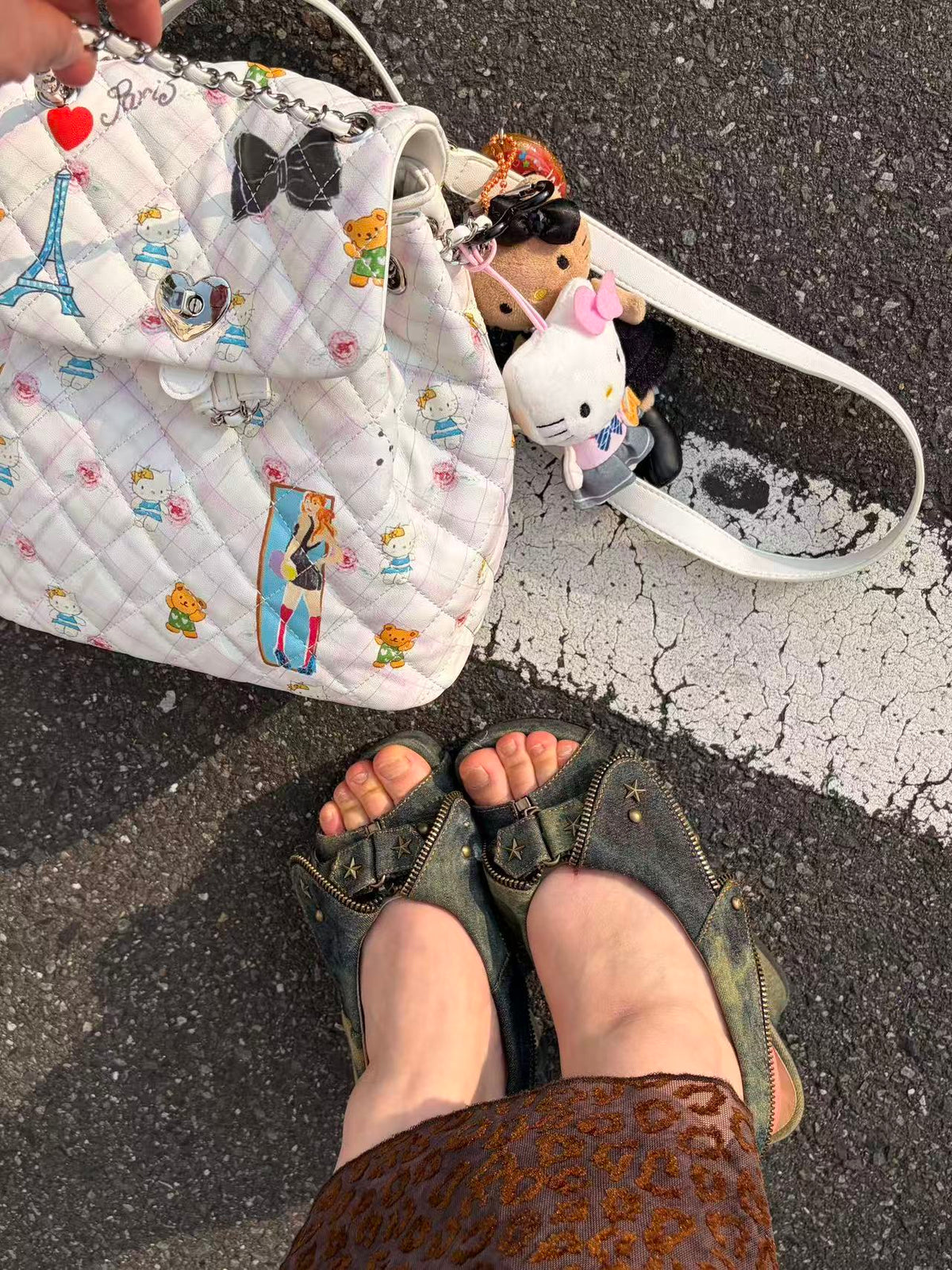 UBORYA Washed Denim Platform Slingback Heels with Star Studs
