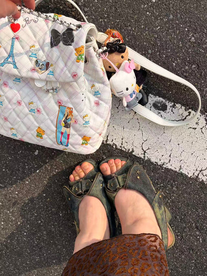 UBORYA Washed Denim Platform Slingback Heels - Peep Toe Star Stud Zipper Detail Sculptural Heel Sandals