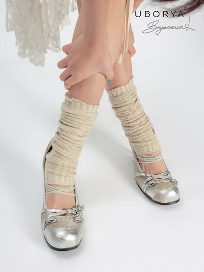 UBORYA Silver Mixed-Media Strappy Heels – Futuristic Balletcore Pumps for Women | 8cm / 3.1in Stiletto | Metallic Leather & Suede | Edgy Chic Evening Shoes