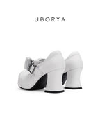 UBORYA White Bow Mary Jane Kawaii Platform 8cm Chunky Heels
