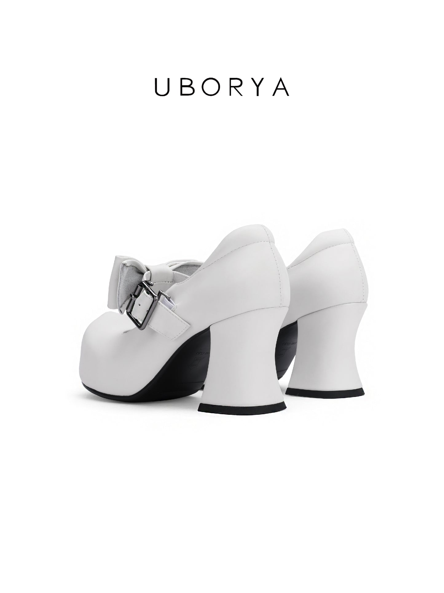UBORYA White Bow Mary Jane Platform Heels – Sweet Kawaii Block Heel Shoes for Women | 8cm / 3.15in Chunky Heel | Oversized Bow & Buckle Detail | Round Toe Pumps