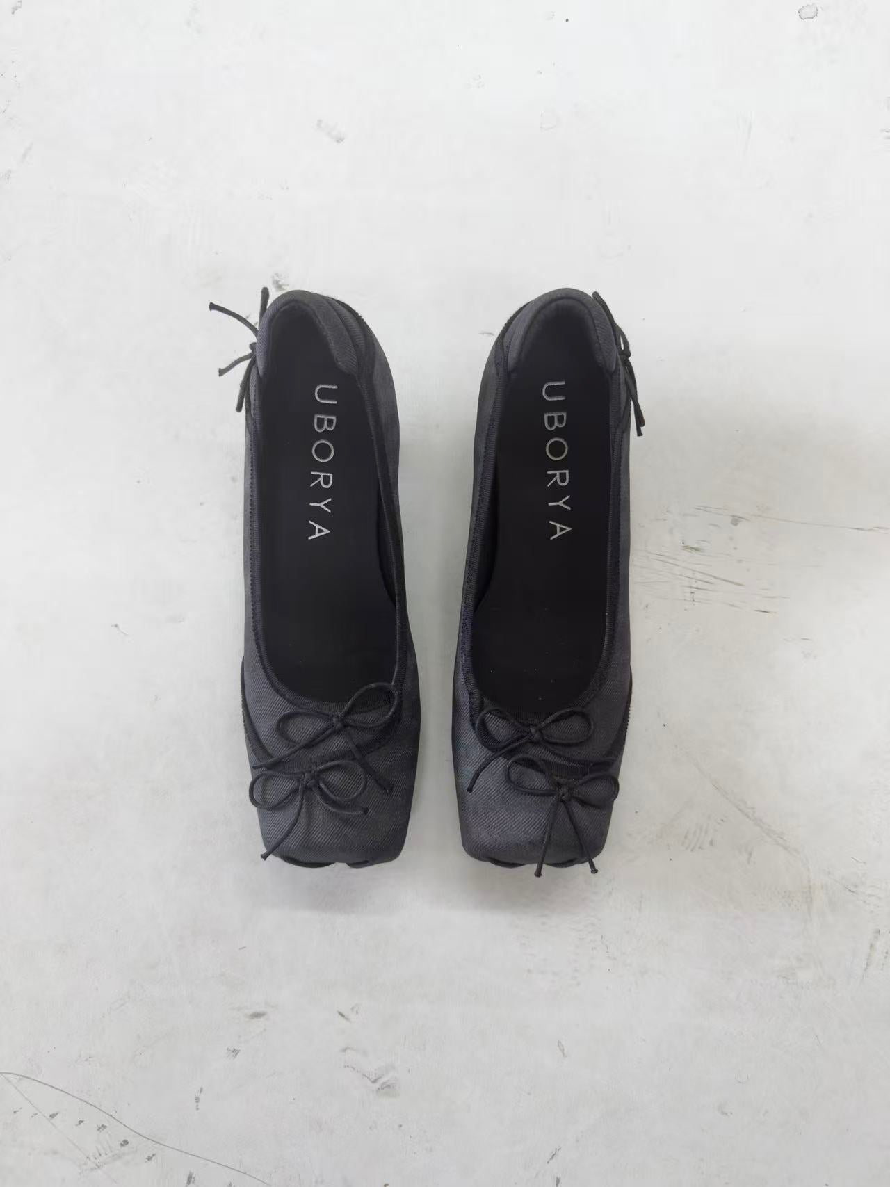 UBORYA Black Satin Ballet Heels – Minimalist Slingback Kitten Heels for Women | 3cm / 1.2in Heel | Elegant Bow Detail | Modern Balletcore Evening & Office Shoes