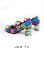 UBORYA Rainbow Plaid Mary Jane Pumps Colorful Tartan Wave Heel Y2K Platform Shoes