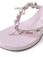 UBORYA Pink Rhinestone Platform Thong Sandals