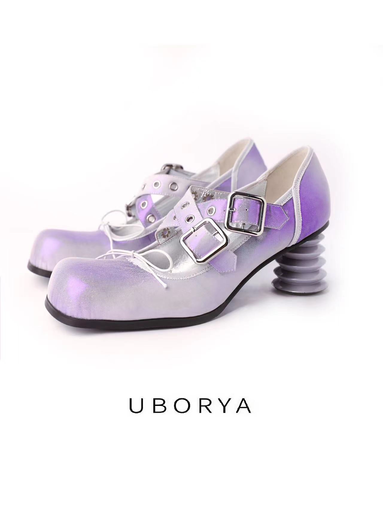 UBORYA Pastel Purple Y2K Platform Loafers Chunky Coil Heel Buckle Straps
