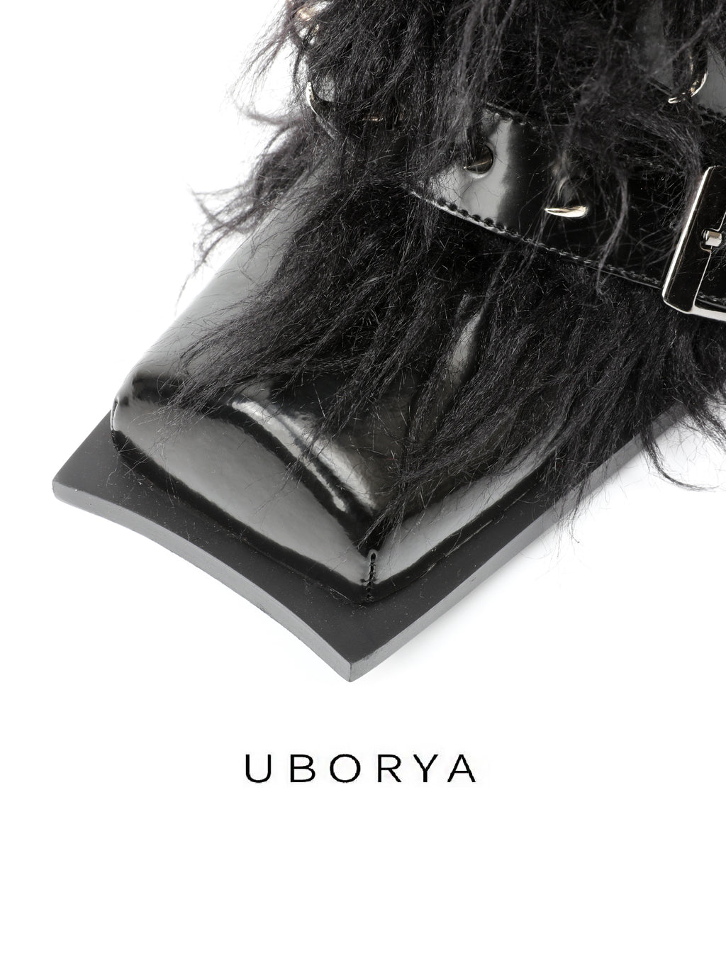 UBORYA Black Avant‑Garde Faux Fur Midi Boots Gothic 6cm Chunky Heel