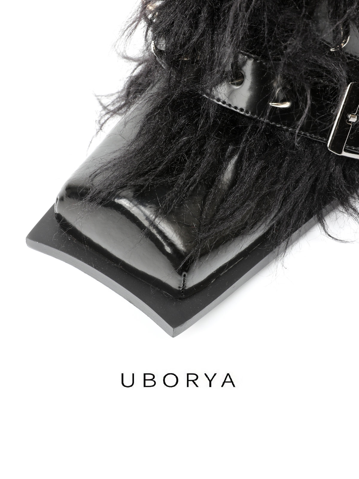 UBORYA Black Avant‑Garde Faux Fur Midi Boots Gothic 6cm Chunky Heel