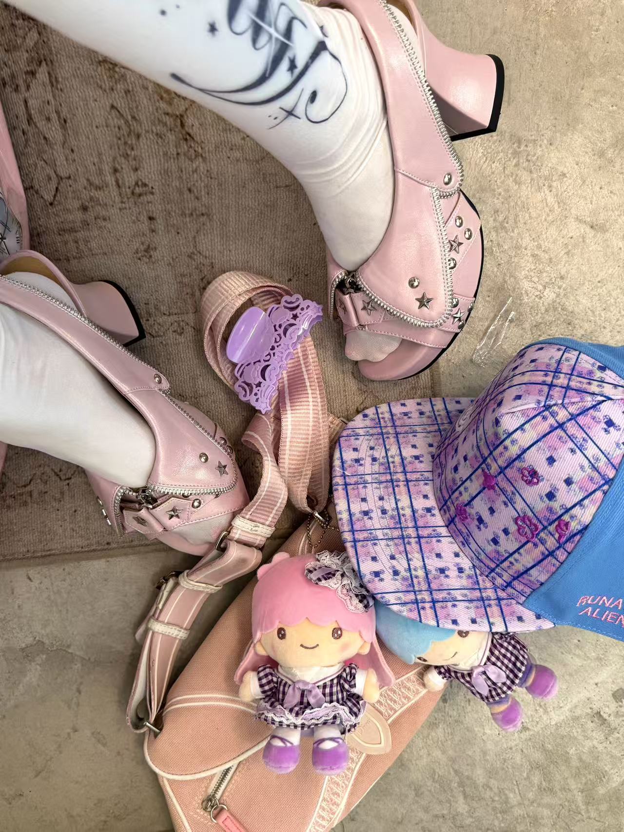 UBORYA Pink Metallic Platform Slingback Heels - Peep Toe Star Stud Zipper Detail Sculptural Heel Sandals