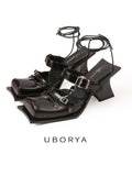 UBORYA Black Sculptural Avant‑Garde Platform Heels Mary Jane 10cm Block Heel