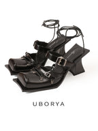UBORYA Black Sculptural Avant‑Garde Platform Heels Mary Jane 10cm Block Heel