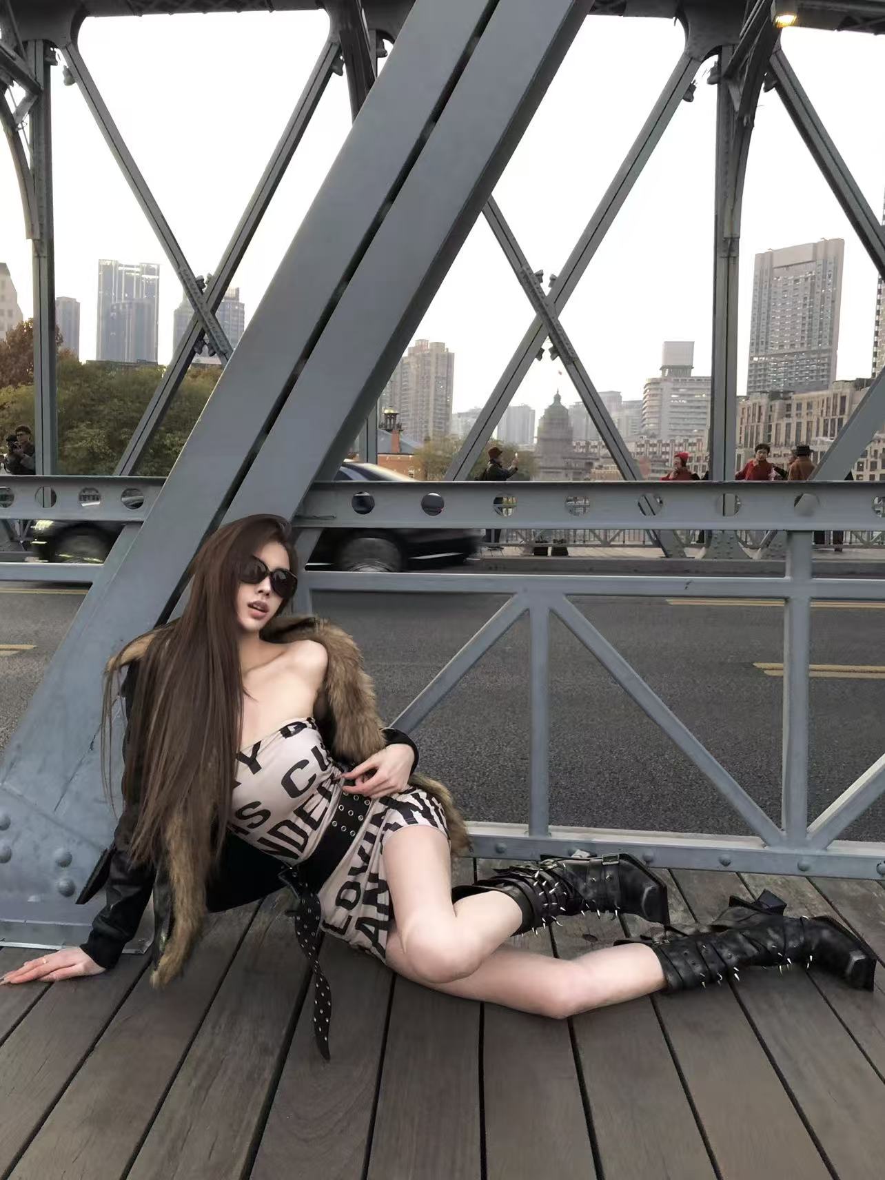 UBORYA Dark Brown Avant-Garde Knee-High Boots – Gothic Buckle & Stud Strap Combat Boots for Women | 7cm / 2.8in Geometric Heel | Metallic Bronze Leather | Edgy Statement Footwear