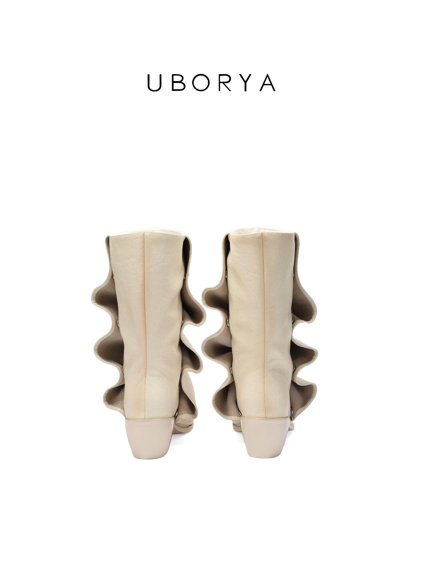 UBORYA Off-White Sculptural Slouchy Boots for Women | 6cm Block Heel Ankle Boots with Metal Eyelets | Soft Faux Leather | Chic Western Modern Style