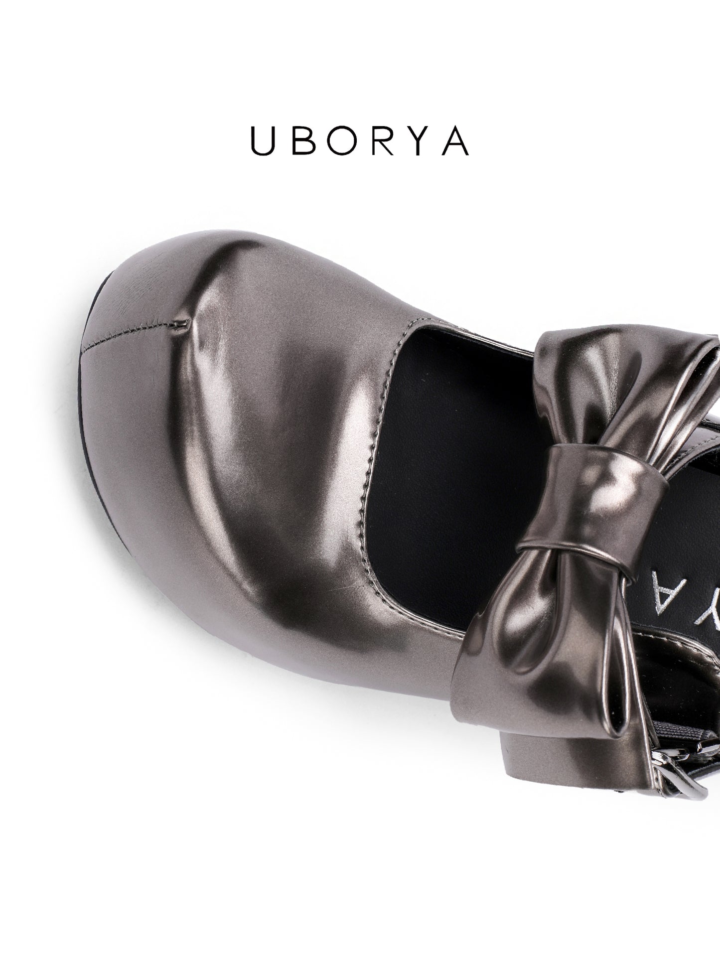 UBORYA Metallic Taupe Mary Jane Platform Heels – Dark Academia Chunky Heels for Women | 8cm / 3.15in Block Heel | Oversized Bow & Buckle Detail | Square Toe Pumps