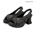 UBORYA Charcoal Grey Distressed Platform Slingback Heels with Star Studs