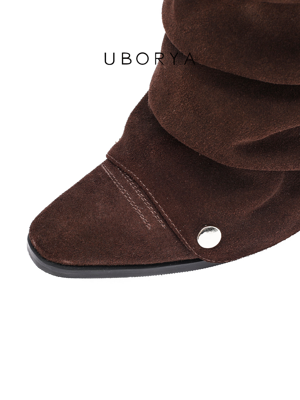 UBORYA Brown Suede Slouch Boots Metal Grommets 6cm Wedge Heel Y2K Boho Boots