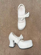 UBORYA White Bow Mary Jane Kawaii Platform 8cm Chunky Heels