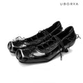 UBORYA Black Sculptural Avant‑Garde Lace‑Up Kitten Heels