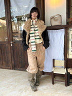 UBORYA Khaki Suede Slouchy Knee-High Boots with Bow Details