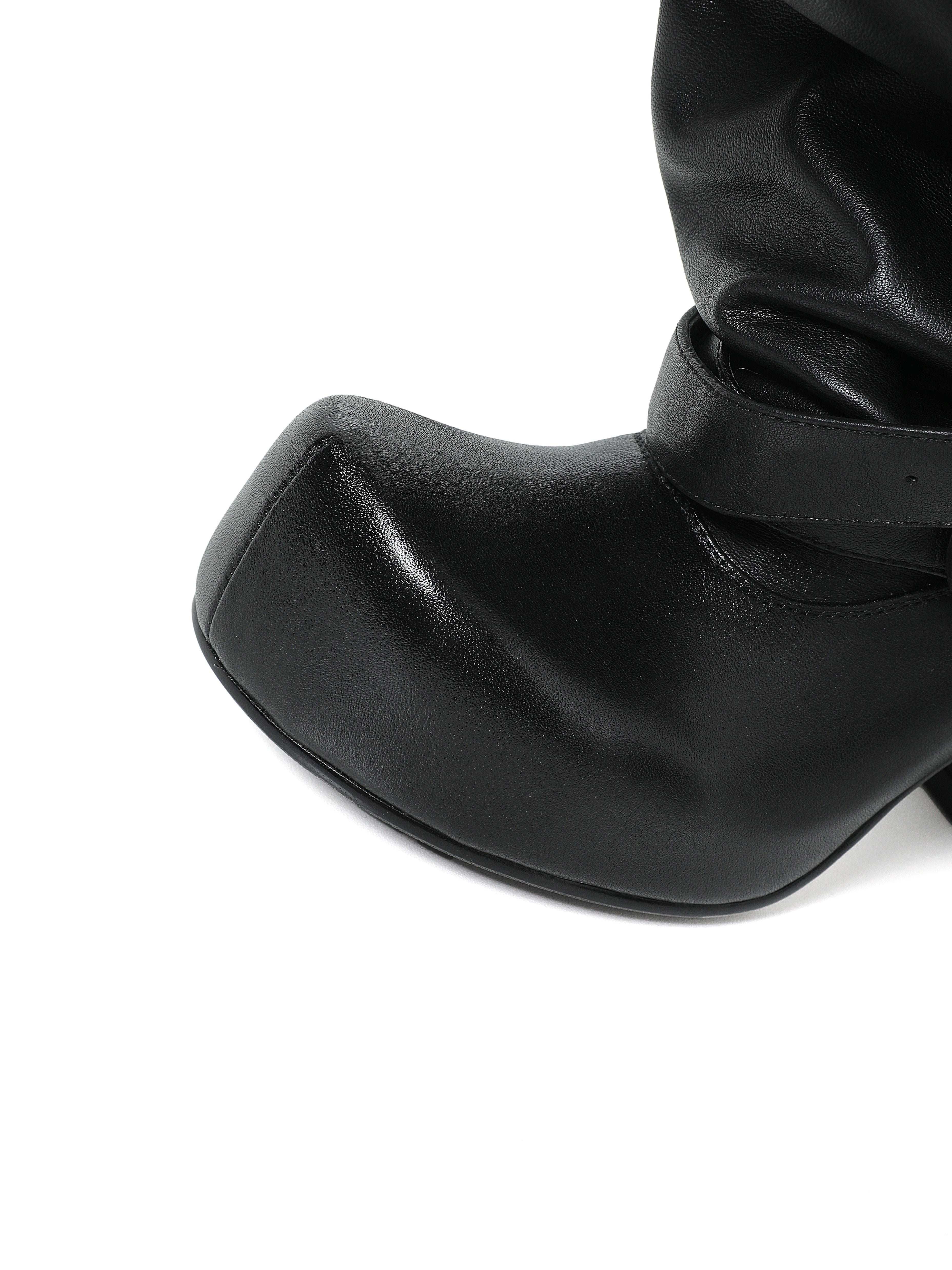UBORYA Black Slouchy Platform Ankle Boots with Buckle Straps