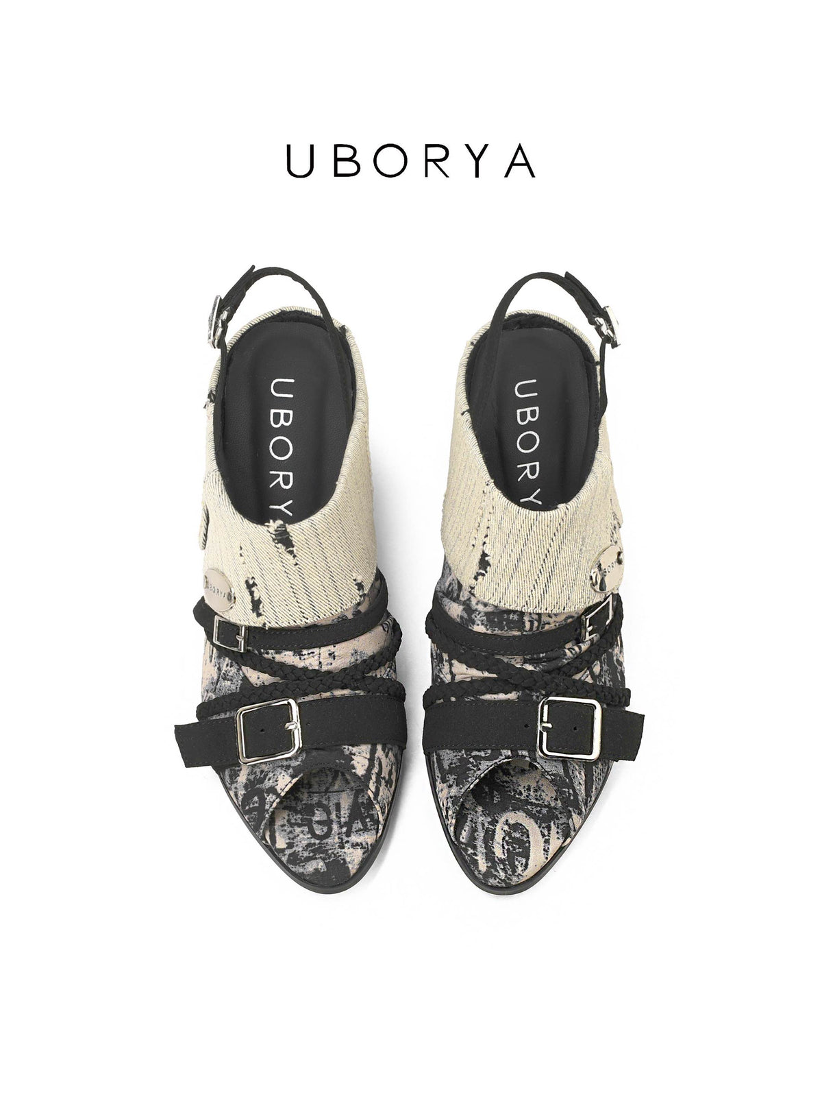 UBORYA Abstract Print Braided Slingback Wedge Sandals