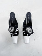 UBORYA Black White Canvas Leather Mule Heels Lace Up Square Toe Block Heel
