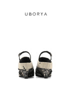UBORYA Abstract Print Braided Slingback Wedge Sandals
