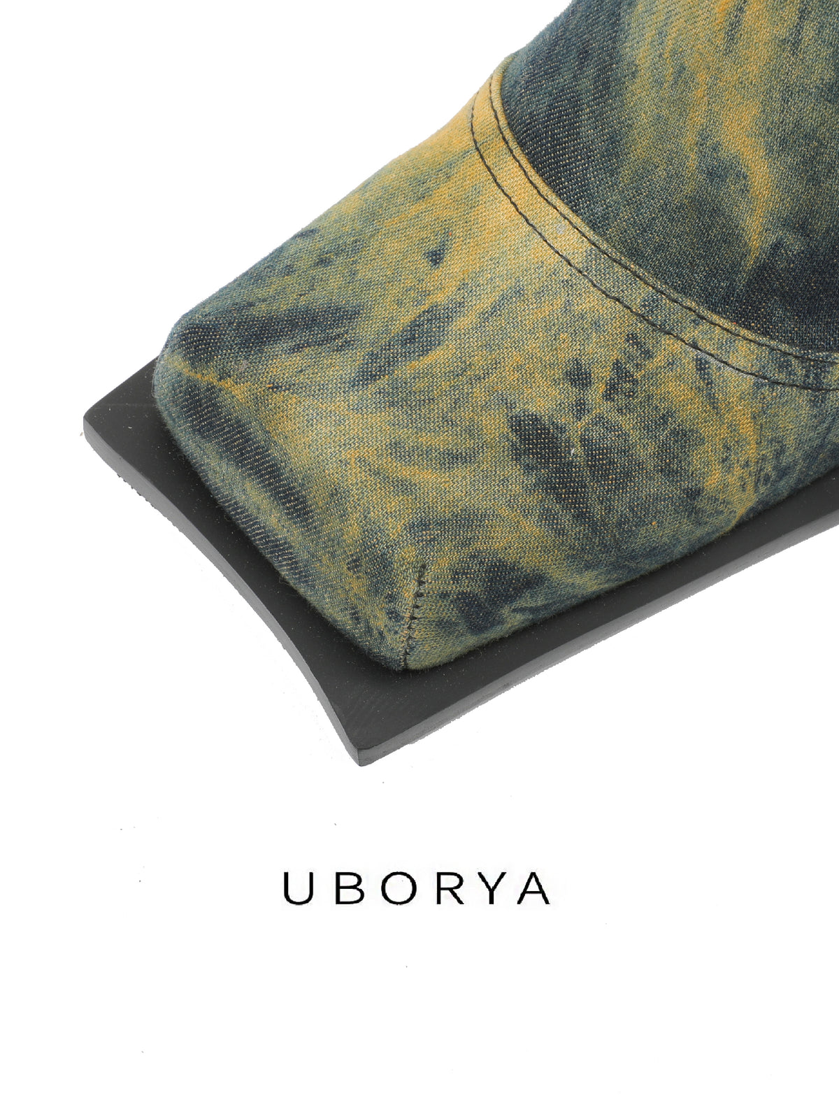 UBORYA Black & Yellow Wash Artistic Knit Over‑The‑Knee Boots 8cm Block Heel