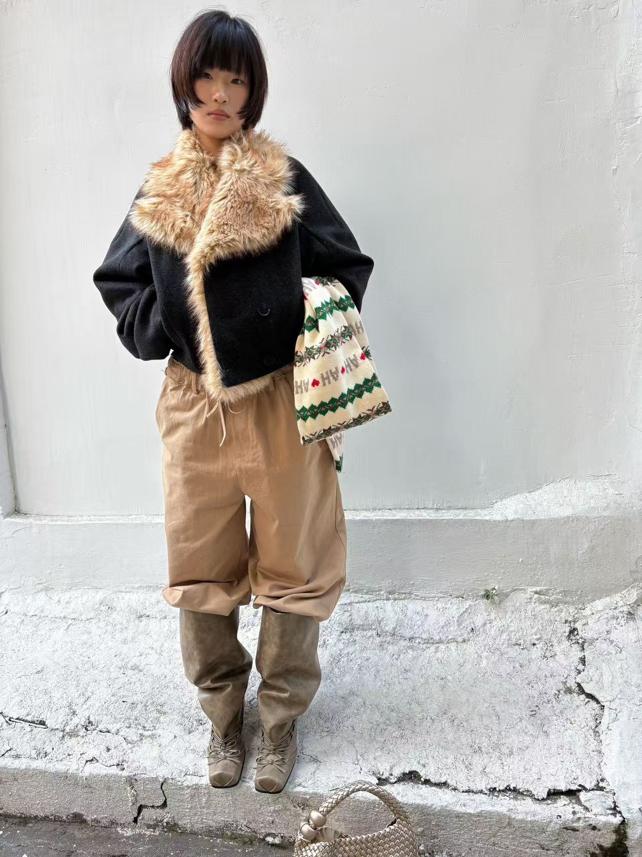 UBORYA Khaki Suede Slouchy Knee-High Boots with Bows – Square Toe Kitten Heel Boots for Women | Ruched Shaft | Side Zipper | Earthy Avant-Garde Booties