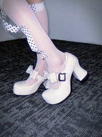 UBORYA White Bow Mary Jane Kawaii Platform 8cm Chunky Heels