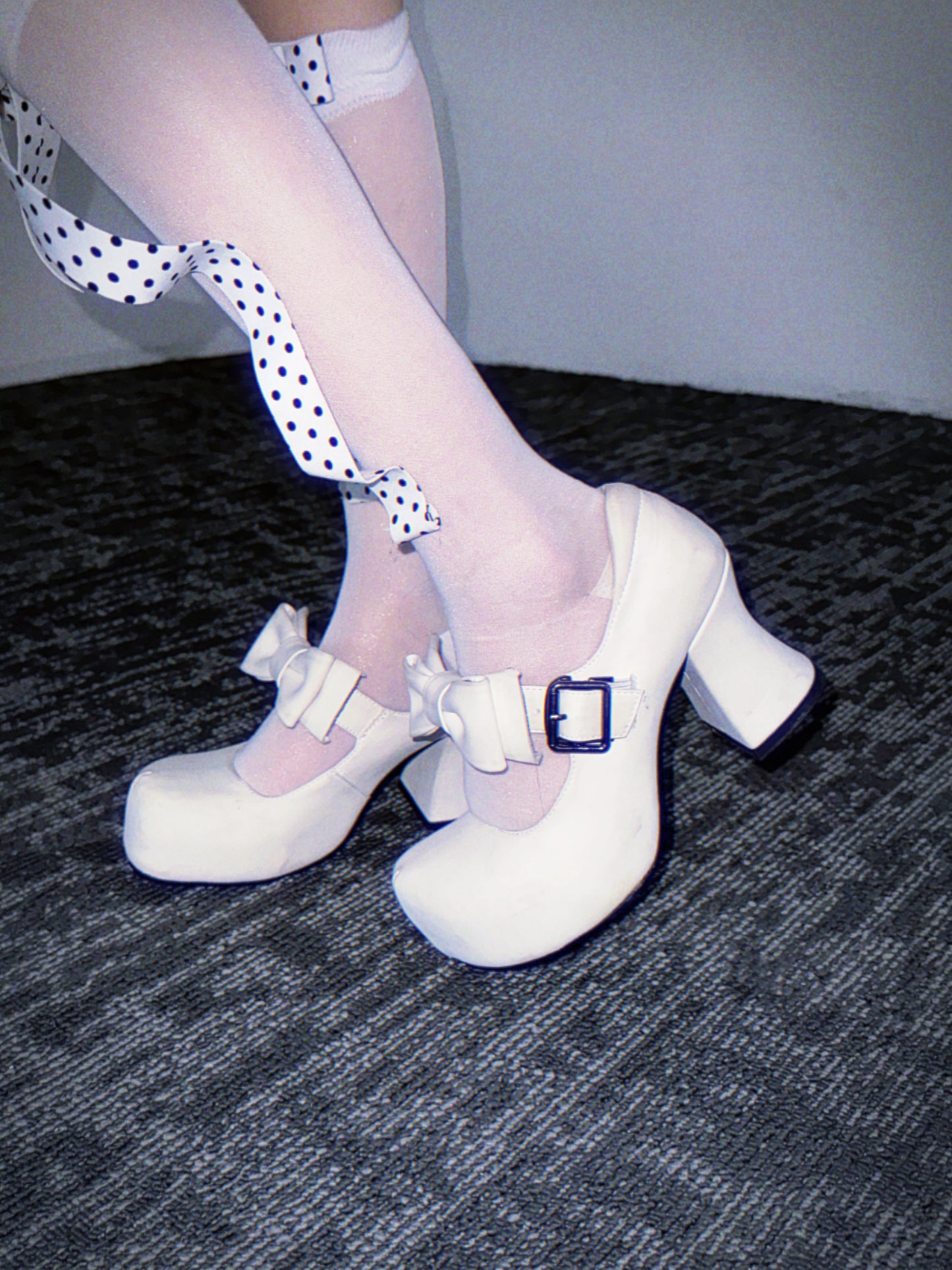 UBORYA White Bow Mary Jane Platform Heels – Sweet Kawaii Block Heel Shoes for Women | 8cm / 3.15in Chunky Heel | Oversized Bow & Buckle Detail | Round Toe Pumps