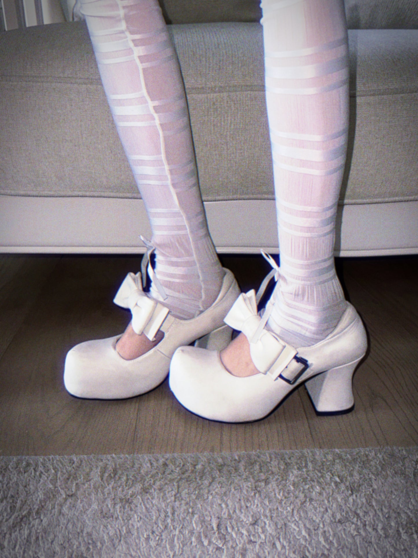 UBORYA White Bow Mary Jane Platform Heels – Sweet Kawaii Block Heel Shoes for Women | 8cm / 3.15in Chunky Heel | Oversized Bow & Buckle Detail | Round Toe Pumps