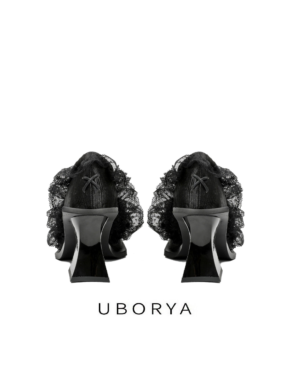 UBORYA Black Lace Gothic Romantic Sculptural Open‑Toe Heels 8cm