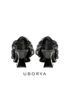 UBORYA Black Lace Gothic Romantic Sculptural Open‑Toe Heels 8cm