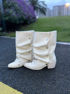 UBORYA Off White Sculptural Slouch Boots 6cm Block Heel Metal Eyelets Faux Leather