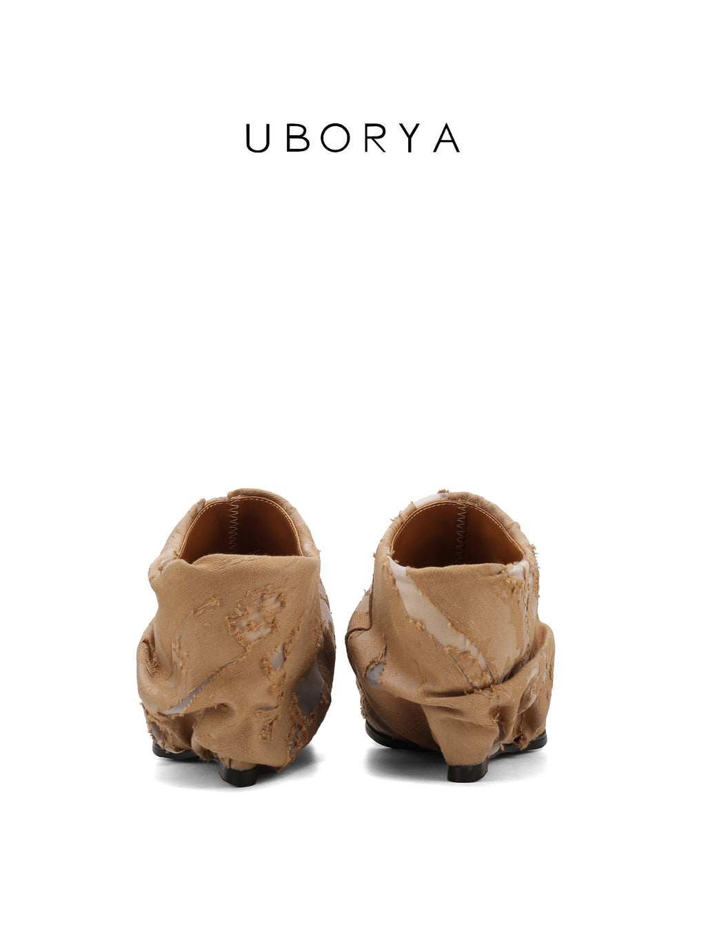 UBORYA Beige Pointed Toe Ankle Boots Ruched Texture Low Block Heel