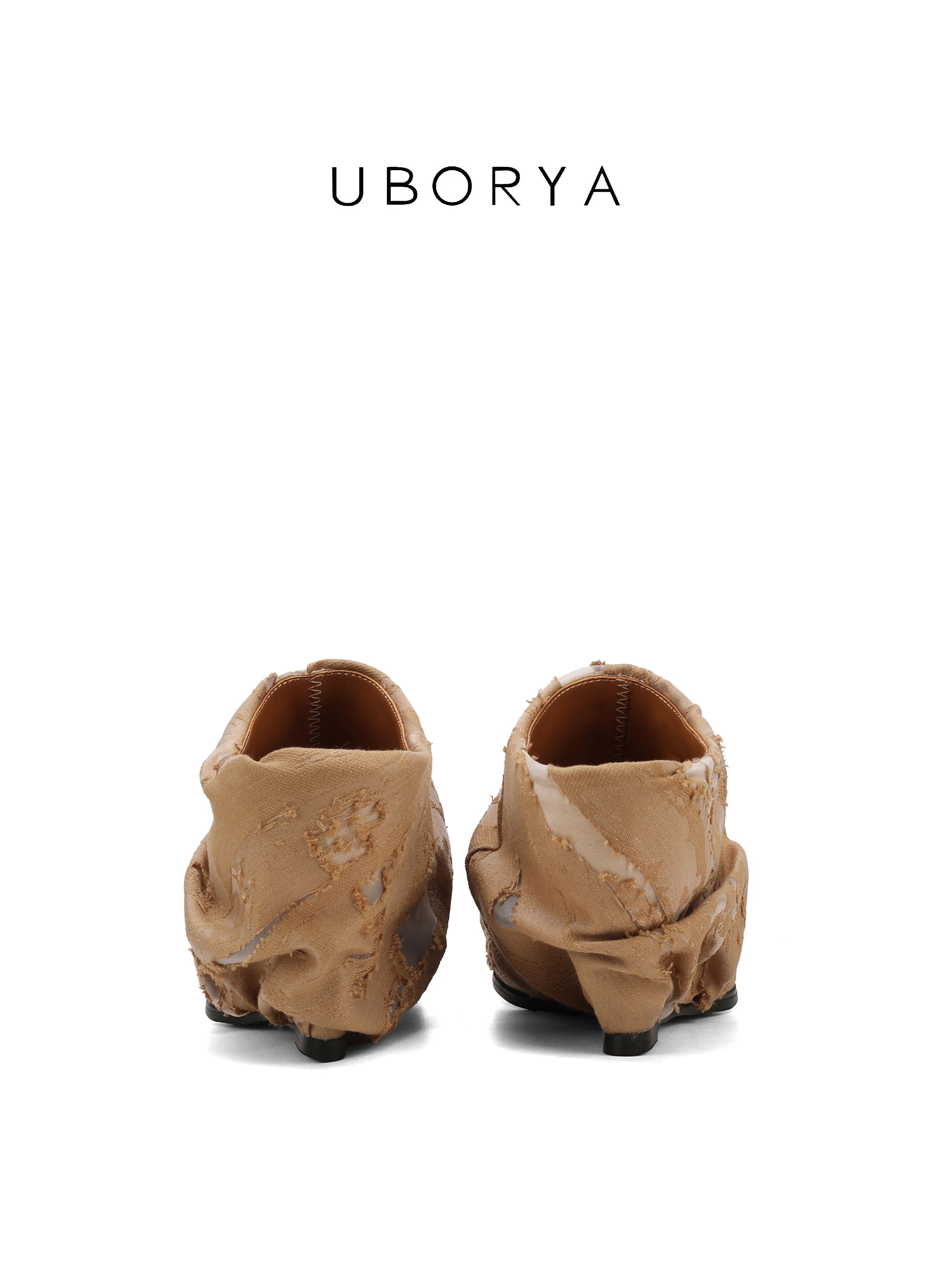 UBORYA Beige Pointed Toe Ankle Boots Ruched Texture Low Block Heel