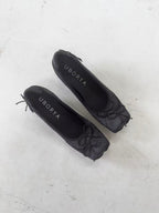 UBORYA Black Satin Balletcore Slingback Kitten Heels Bow Detail