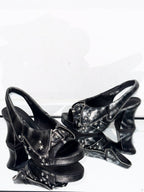 UBORYA Distressed Black Platform Slingback Heels with Star Studs