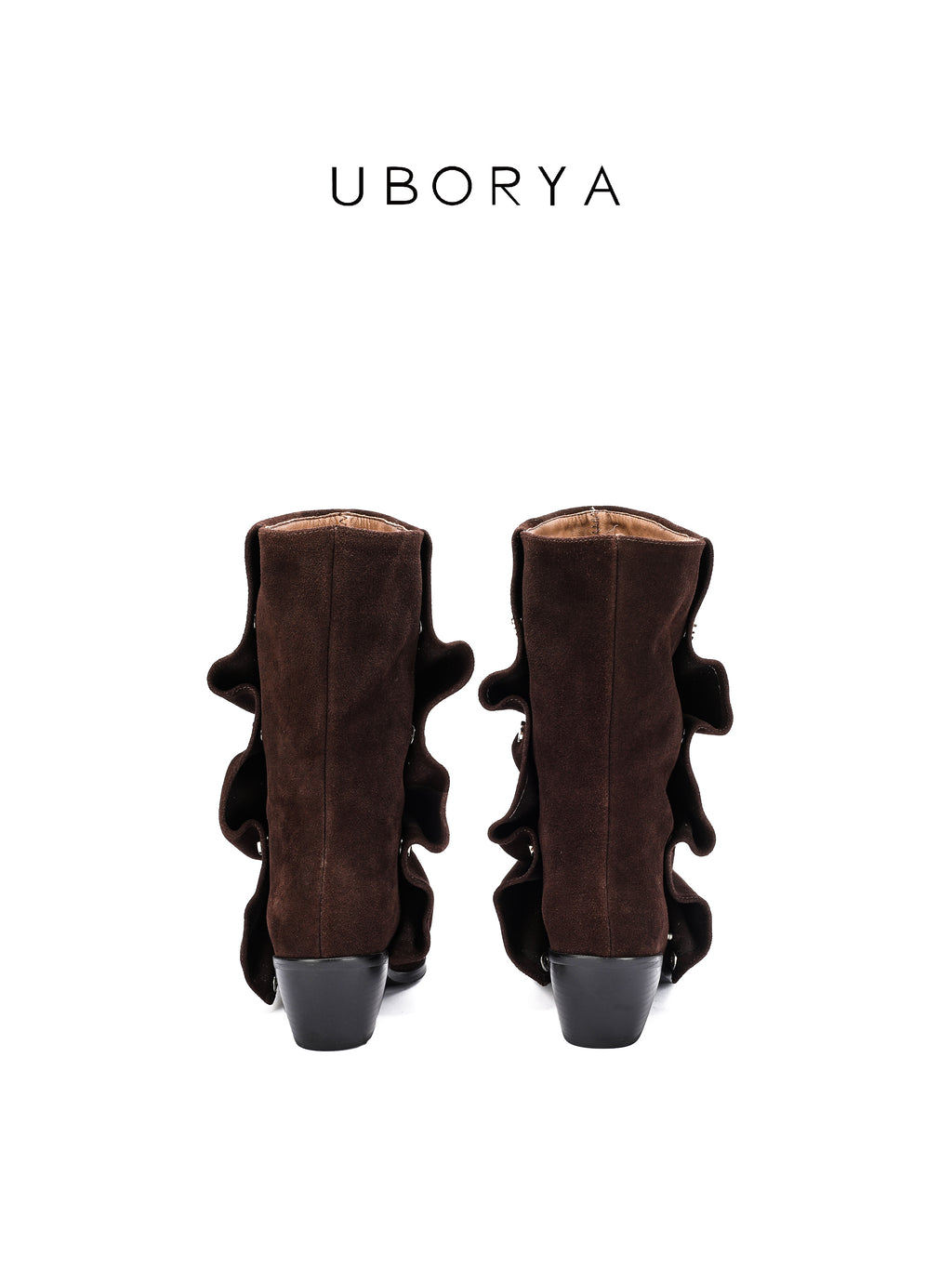 UBORYA Brown Suede Slouch Boots Metal Grommets 6cm Wedge Heel Y2K Boho Boots