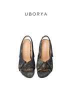 UBORYA Washed Denim Platform Slingback Heels with Star Studs