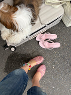 UBORYA Pink Rhinestone Platform Thong Sandals